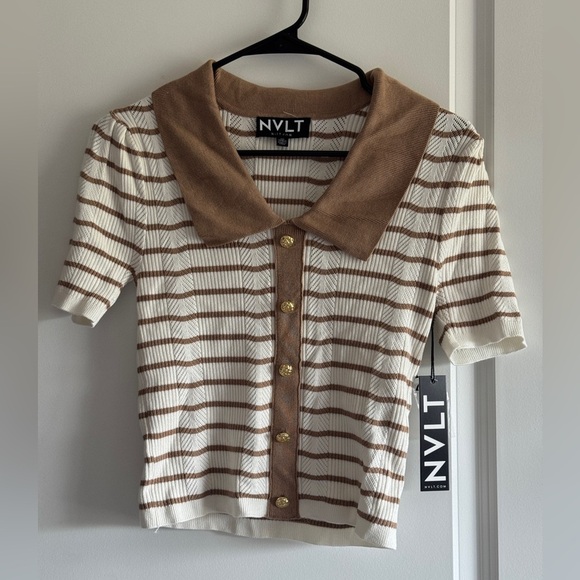 NVLT Beige and White Striped Button Down Shirt - Picture 4 of 12